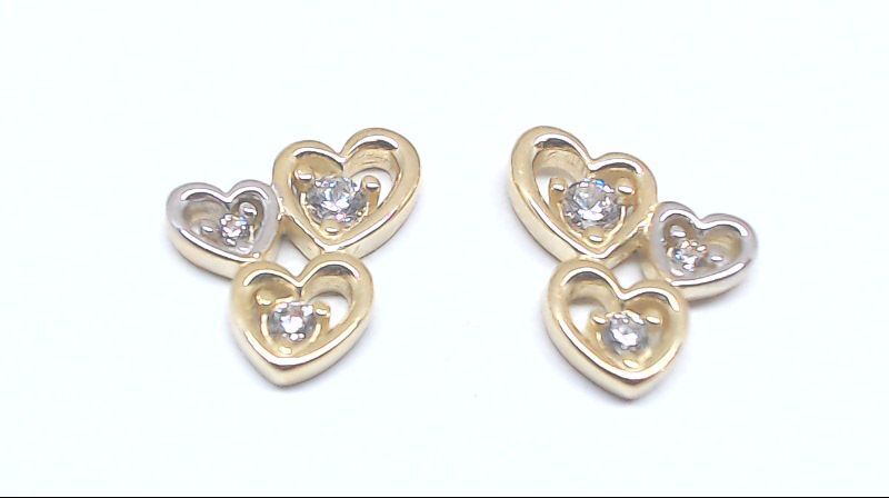 Boucles d'oreilles fixes coeurs, or 2 tons (jaune/blanc) 10 carats, zircons incolores - EDD01-37972T - Exclusivités