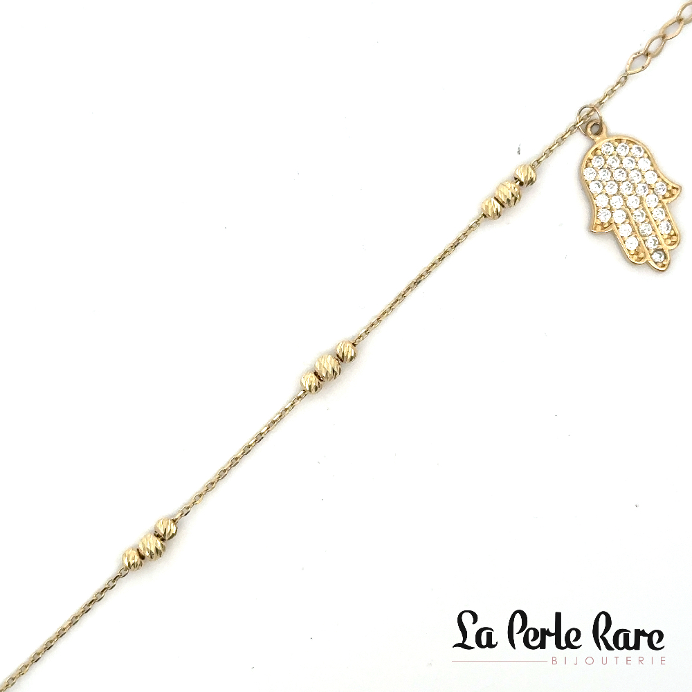 Bracelet main de Fatima, or jaune 10 carats, zircons - LPR-2508-8 - Exclusivité