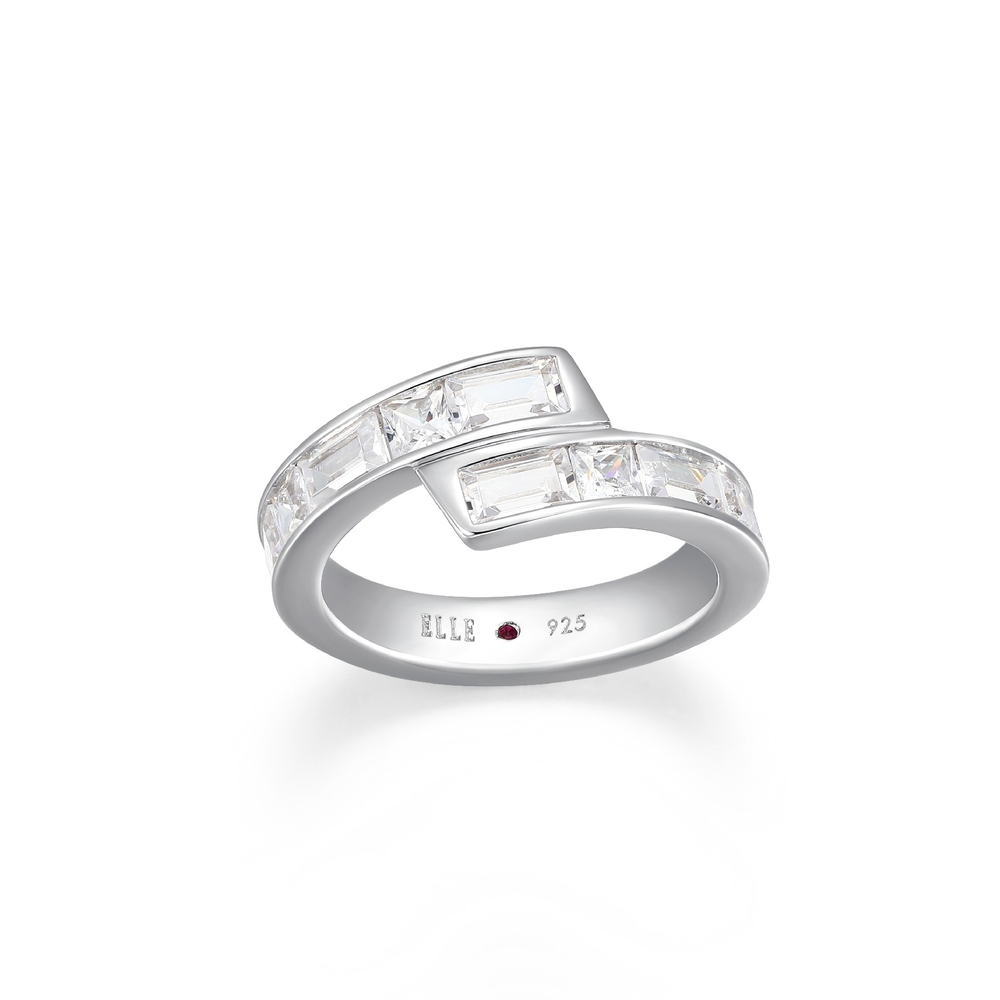 Bague argent rhodié, zircons