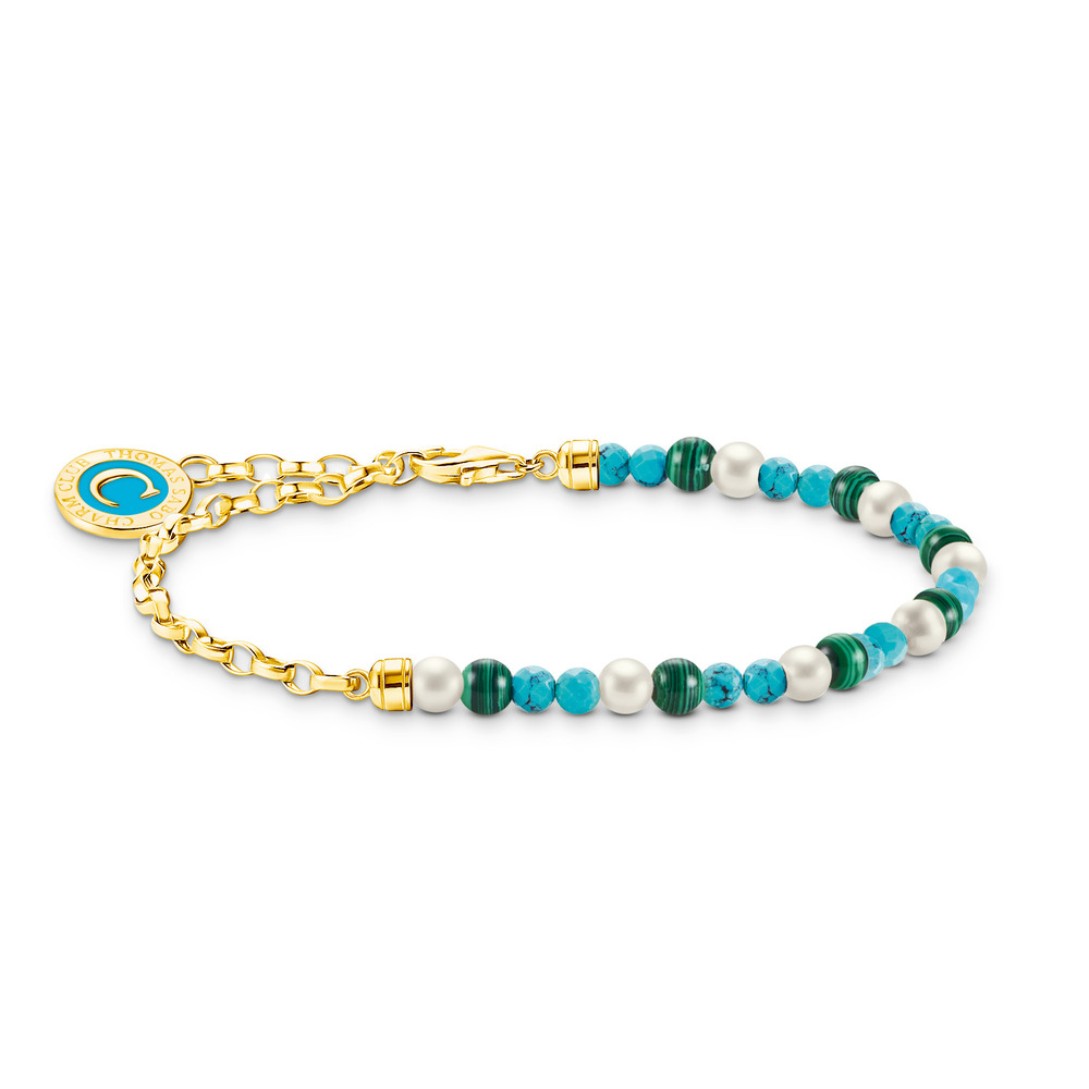 Bracelet argent doré, perles, malachites et turquoises synthétiques - A2130-140-7-L15V - Thomas Sabo