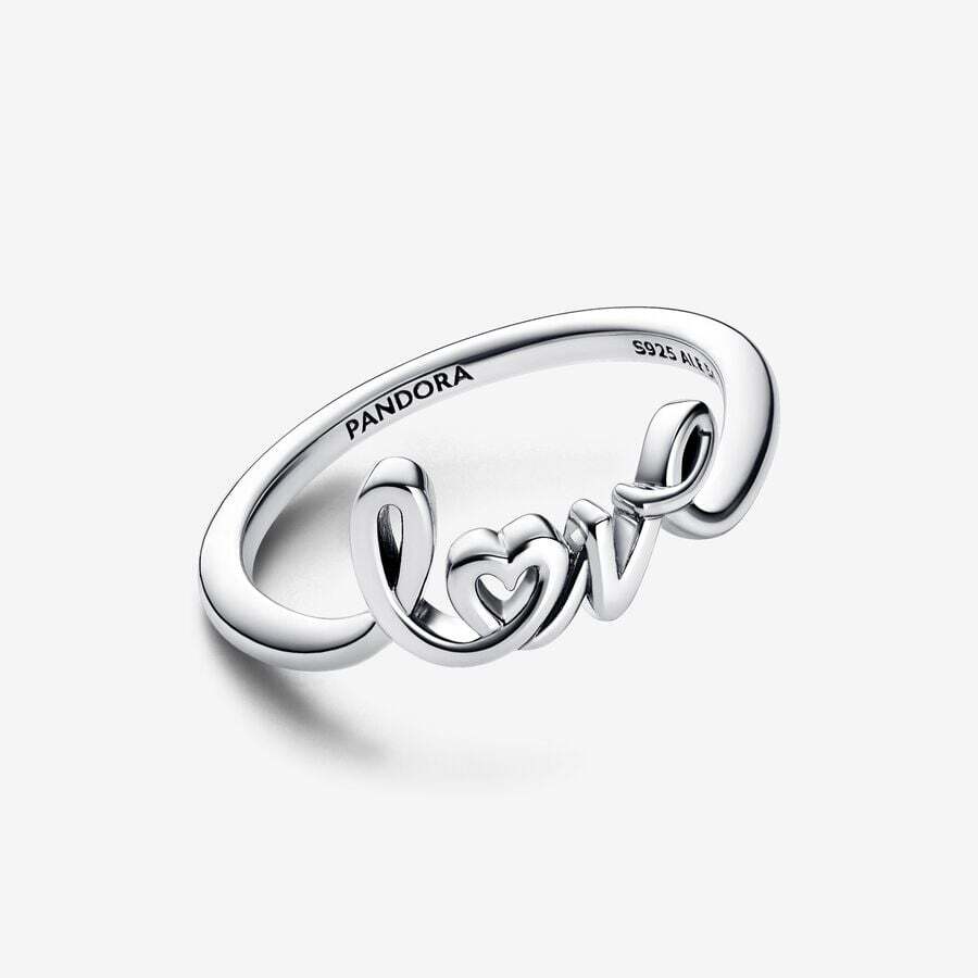 Handwritten love ring, silver