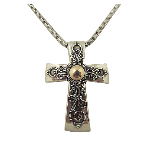 Pendentif urne croix argent, or jaune 18kt - VE007G - L'aventurine
