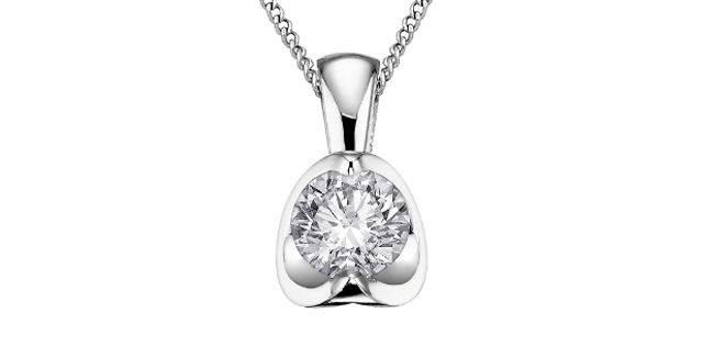 Pendentif solitaire, or blanc 10 carats, diamant de 4 points - 20059 - Corona