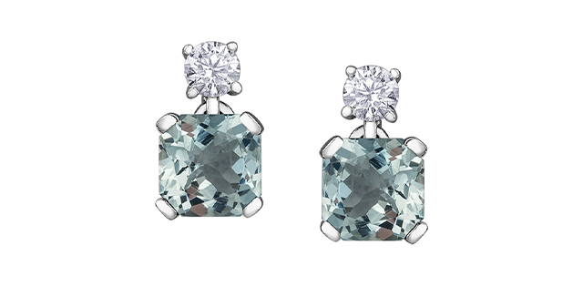 Boucle d'oreille or blanc pendante aquamarine et 15 points diamant total cert - ML921WAQ - Corona