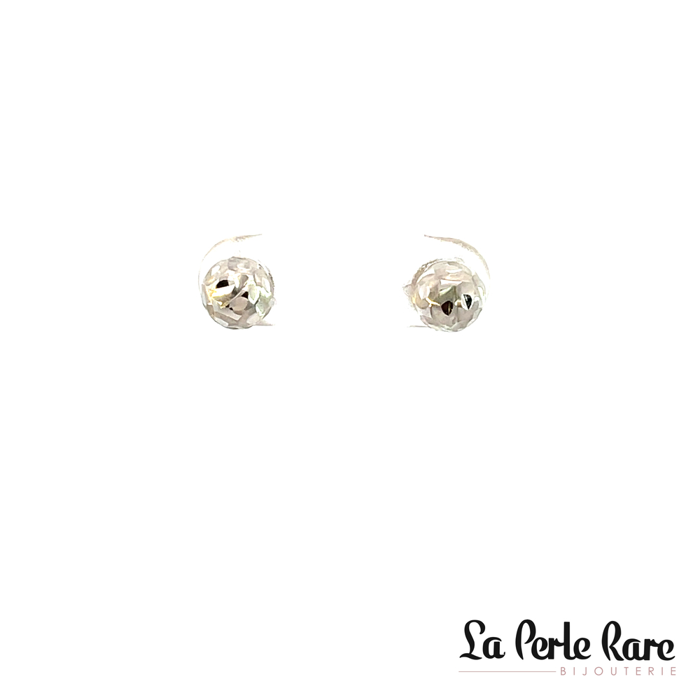 Boucles d'oreilles fixes boules texturées, or blanc 10 carats - ECH-2374-B - Exclusivités