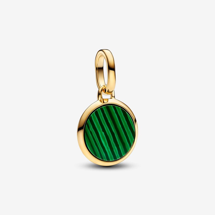 Mini engraved medallion charm in unique 14k gold-plated metal with synthetic malachite - 763389C01 - Pandora