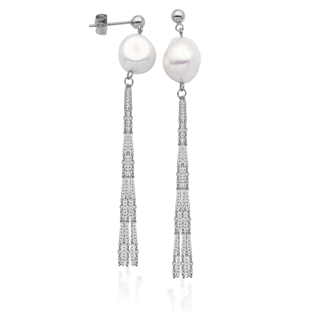 10 mm dangling steel and pearl earrings