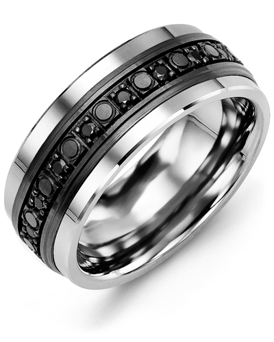 Two-Tone (White/Black) Gold Ring, 10-Karat, Total 36 Points of Black Diamonds, 9 Millimeters - RLN910WF-36B - Madani