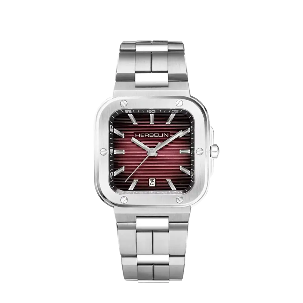 Montre pour homme Cap Camarat acier et cadran rouge vin - 12246B18 - Herbelin