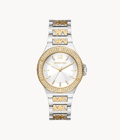 Montre acier 2 tons (blanc/jaune), zircons - MK7338 - Michael Kors