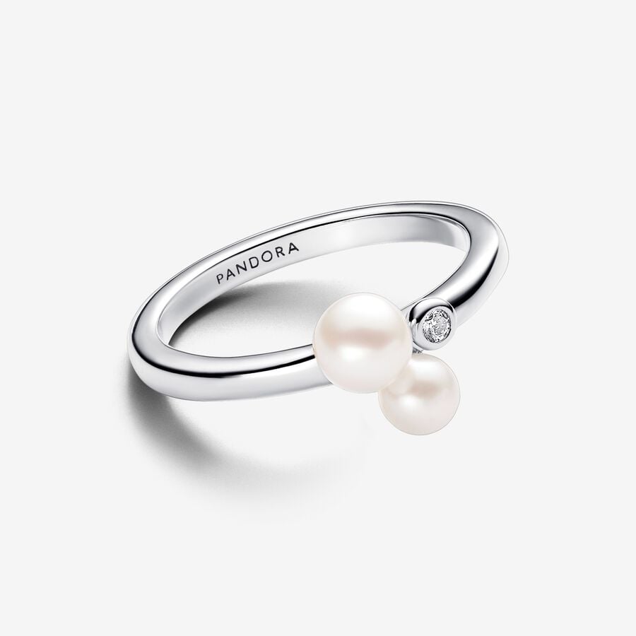 Silver ring, freshwater pearls, cubic zirconia