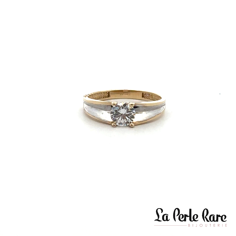 Bague solitaire, or 2 tons (jaune/blanc) 10 carats, zircon incolore - RDC01-15052T - Exclusivités