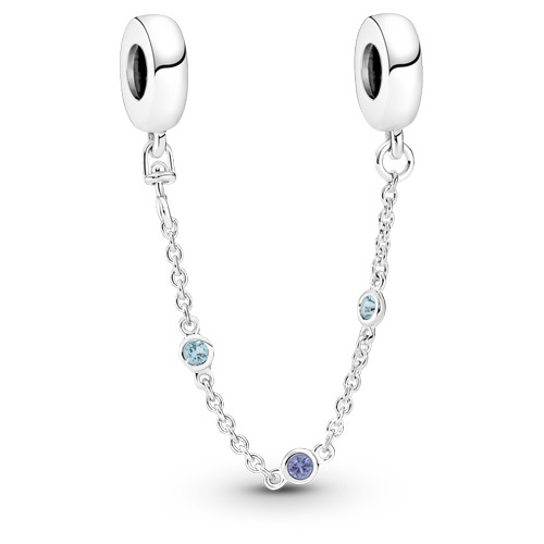 Chaîne sécurité trois pierres bleues, cristaux bleus, argent - 791688C01-05 - Pandora