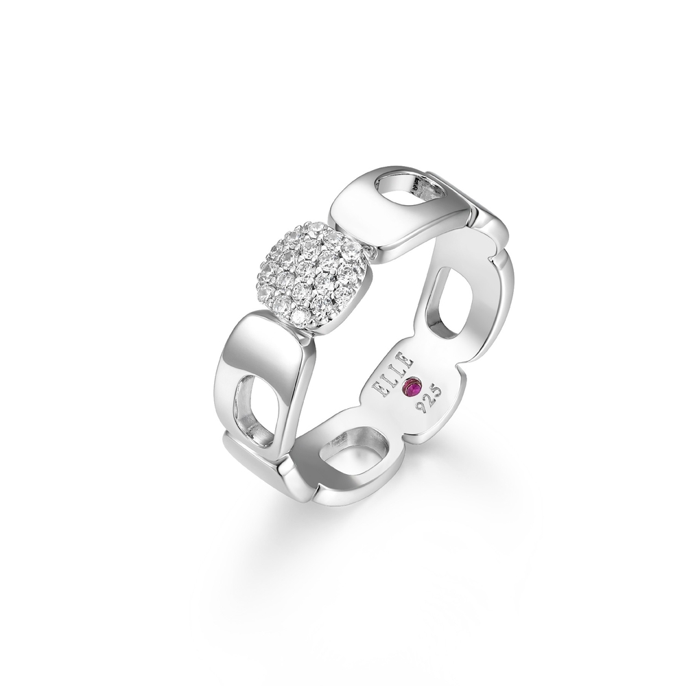 Bague argent rhodié, zircons