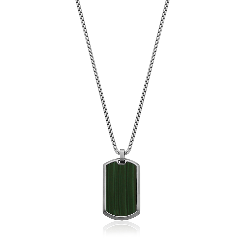 Collier acier, tag malachite synthétique - T3XE300224 - Steelx