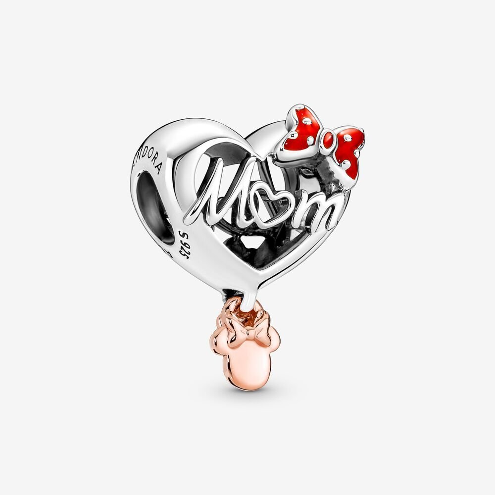 Bille en forme de coeur maman et minnie mouse de disney, argent, pandora rose, émail rouge