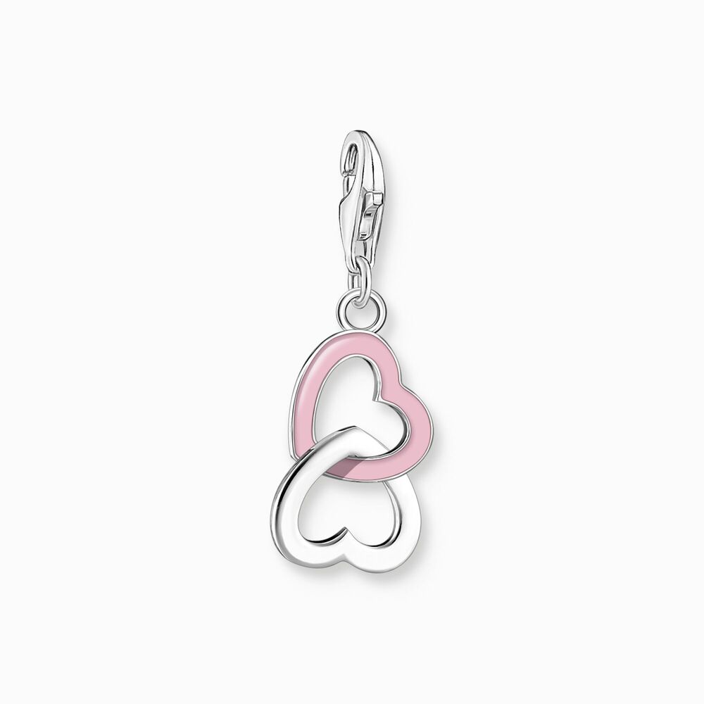 Charm coeurs, argent, émail rose