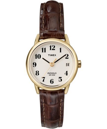 Montre cuir brun, métal doré, fond blanc - T200719J - Timex