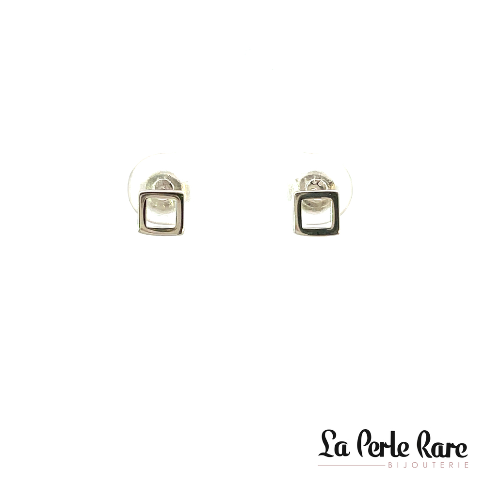 Plain white gold square fixed earrings - EAS-6378-B - Exclusivity