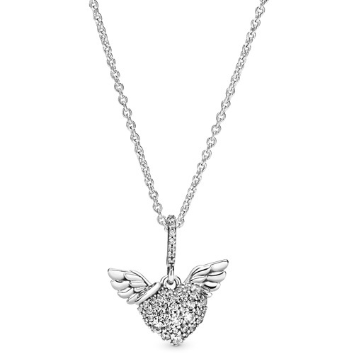 Pendentif en pavé coeur et ailes d'ange, cz incolores - 398505C01-45 - Pandora