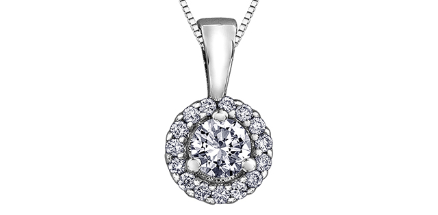 Pendentif or blanc 14 carats, 22 points de diamants total, I2/G, certificat - LT22584-22WC - Libman