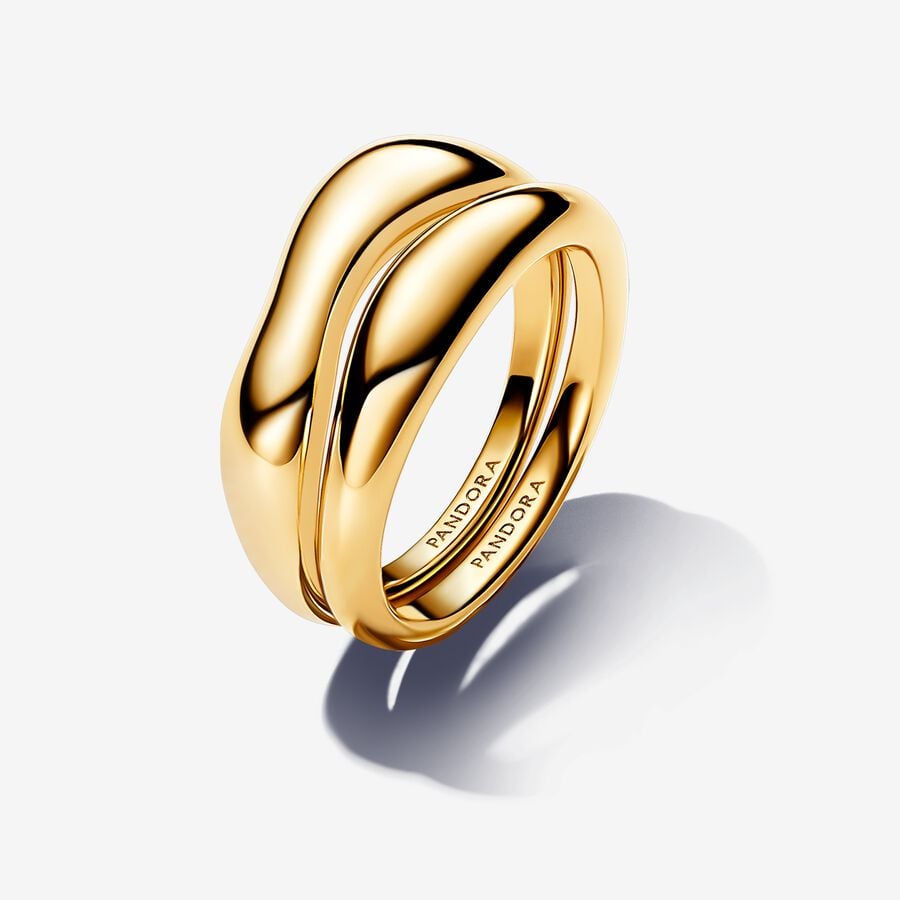 Stackable rings, unique blend of metals plated with 14-carat gold - 163264C00-52 - Pandora