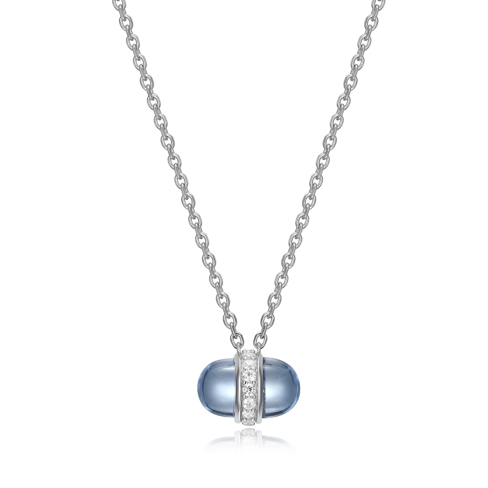 Collier argent rhodié, quartz bleu synthétique, zircons - R0LBYJBV44 - Elle