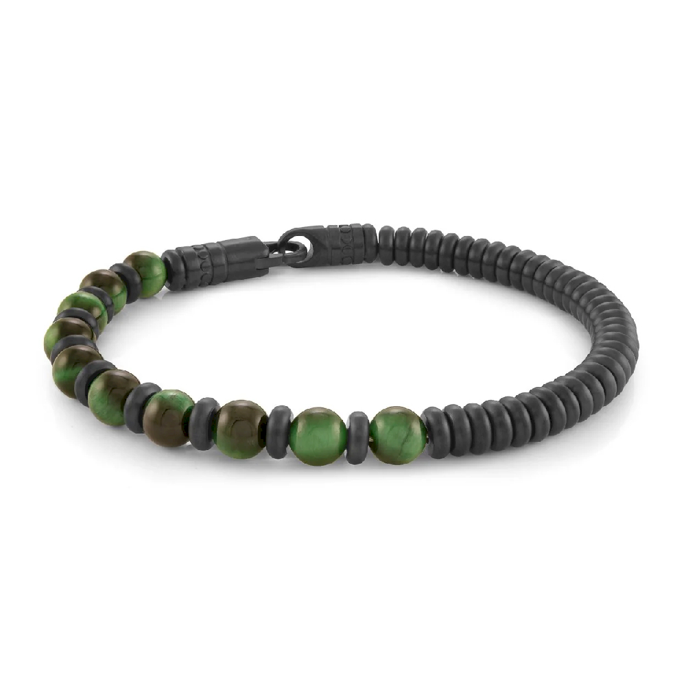 Black Stainless Steel Bracelet with Green Tiger's Eye - BB-342-8.5 - Italgem Steel