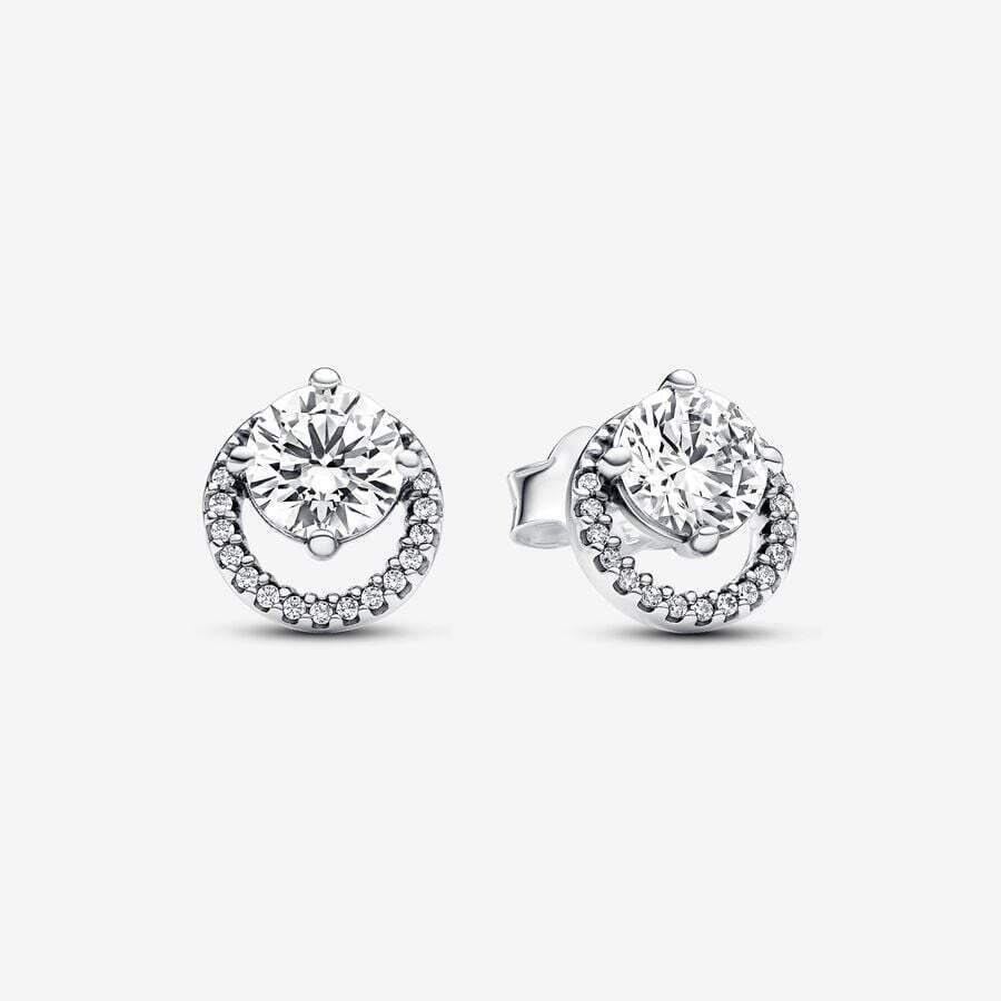 Sparkling Round Halo Stud Earrings, Silver, Cubic Zirconia - 291248C01 - Pandora