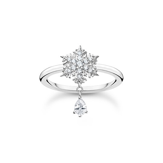 Bague flocon de neige, argent, zircons