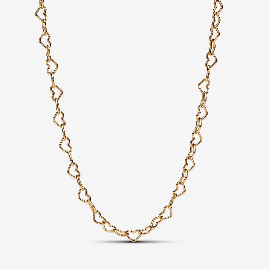 Linked hearts necklace, 14-karat gold-plated unique metal blend - 363334C00-45 - Pandora