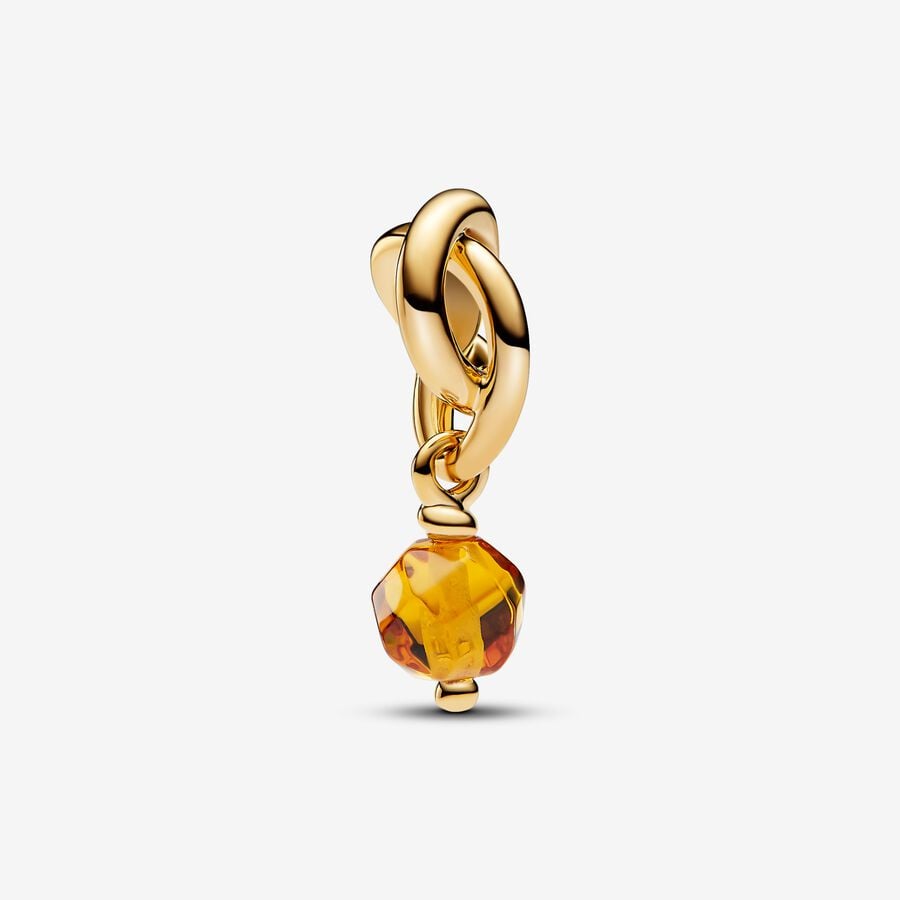 Eternal Circle charm in unique metal plated with 14k gold, featuring a yellow synthetic crystal - 763462C11 - Pandora