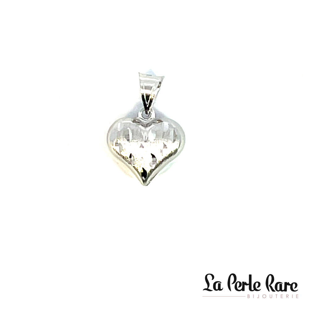 Pendentif coeur texturé, or blanc 10 carats - PCH-255-B - Exclusivités