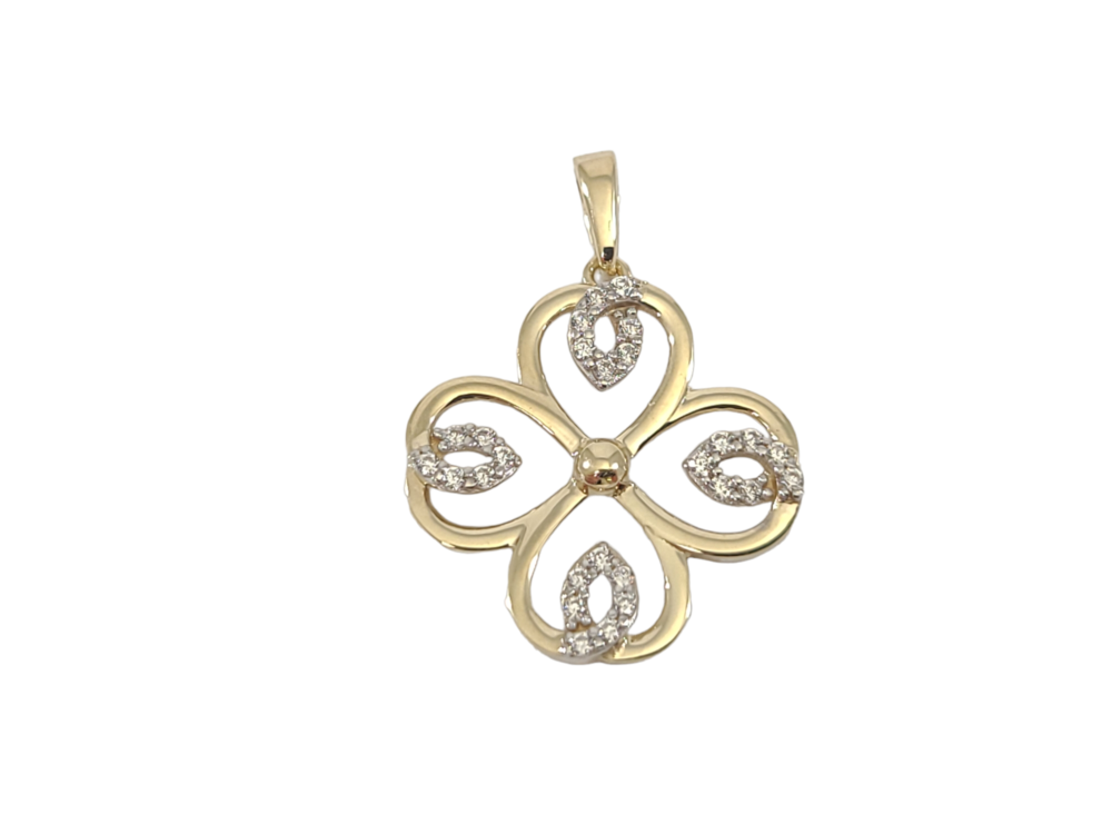 Pendentif fleur, or jaune 10 carats, zircons incolores - PDC01-4589-J - Exclusivités