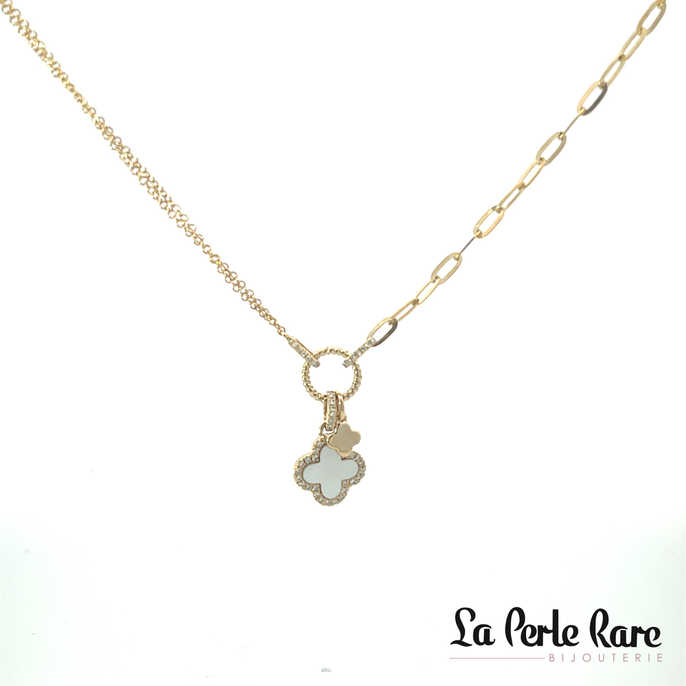 Collier or jaune, nacre de perle, 12 pts dia tot - SC55023485 - Shy