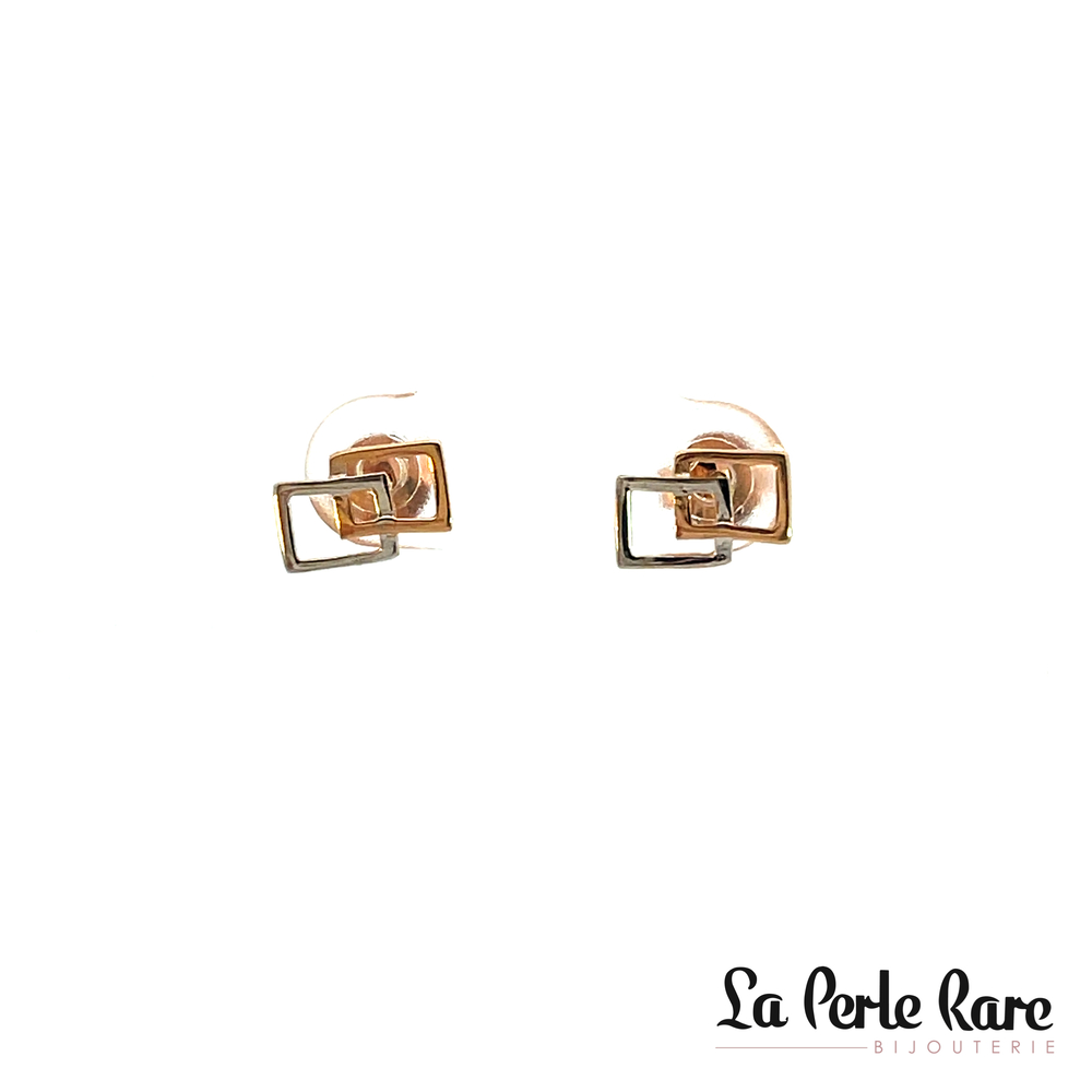 2 tones gold square fixed earring (pink/white) - EOZ-722-2TR - Exclusivity