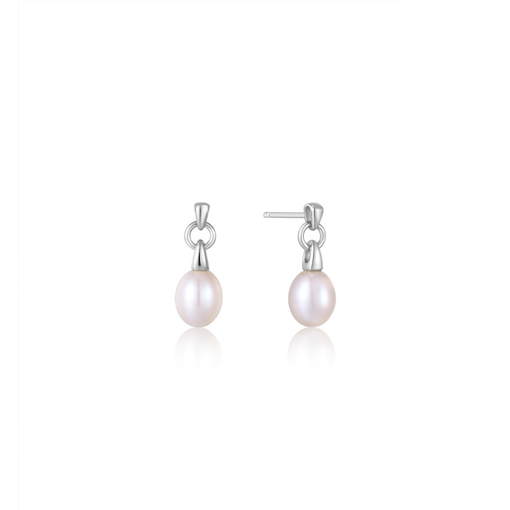 Rhodium-plated silver drop earrings with pearls