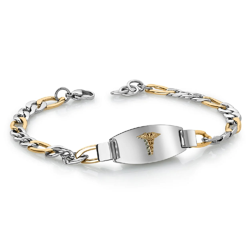 Bracelet médical gourmette, acier inoxydable 2 tons (blanc/jaune) - SMAB23 - Italgem Steel