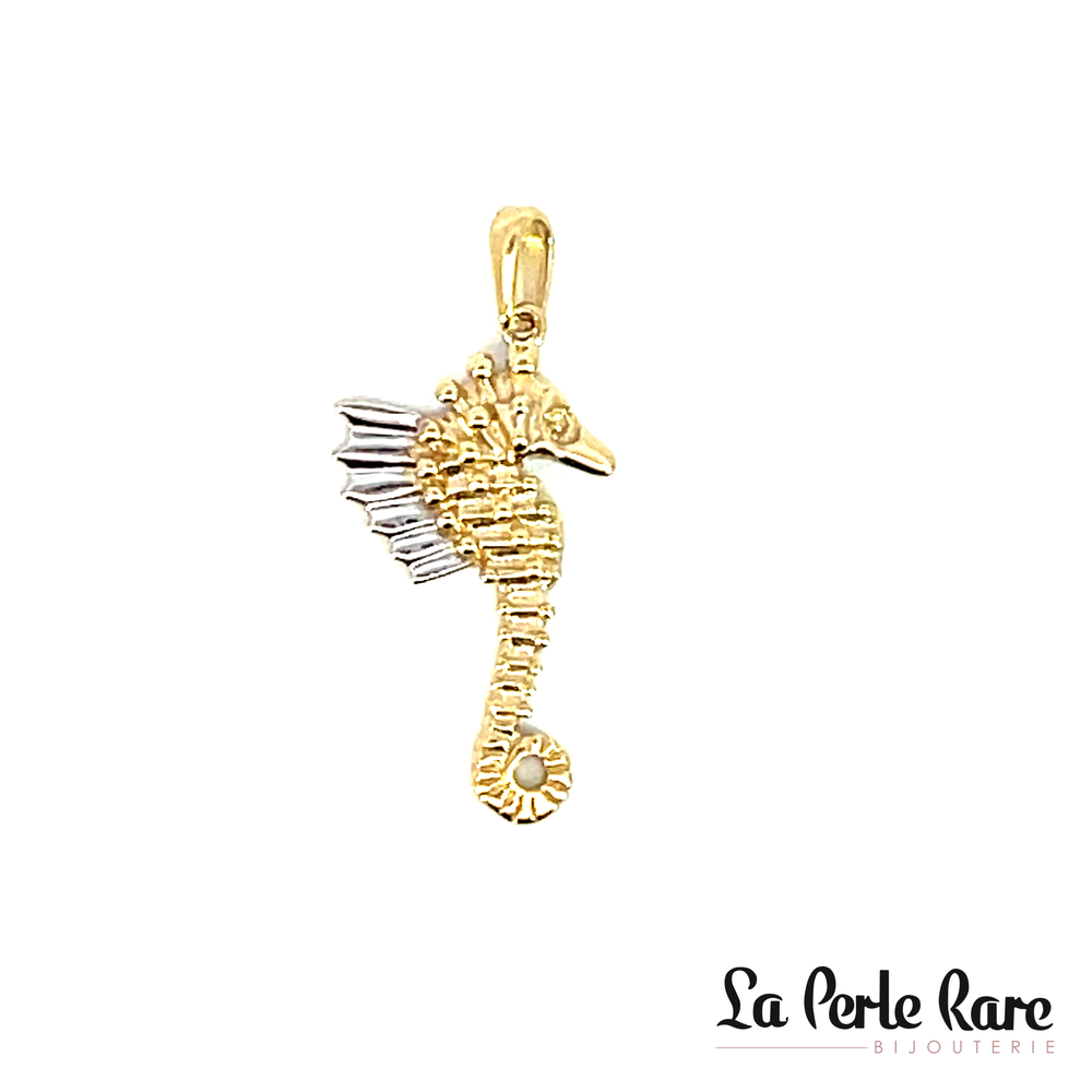 Pendentif hippocampe, or 2 tons (jaune/blanc) 10 carats