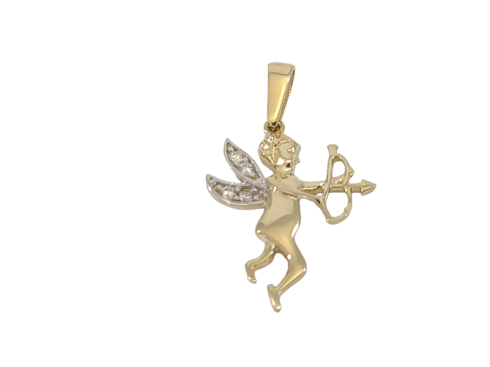 Pendentif Cupidon, or 2 tons (jaune/blanc) 10 carats, zircons incolores - PDC46-50312T - Exclusivités