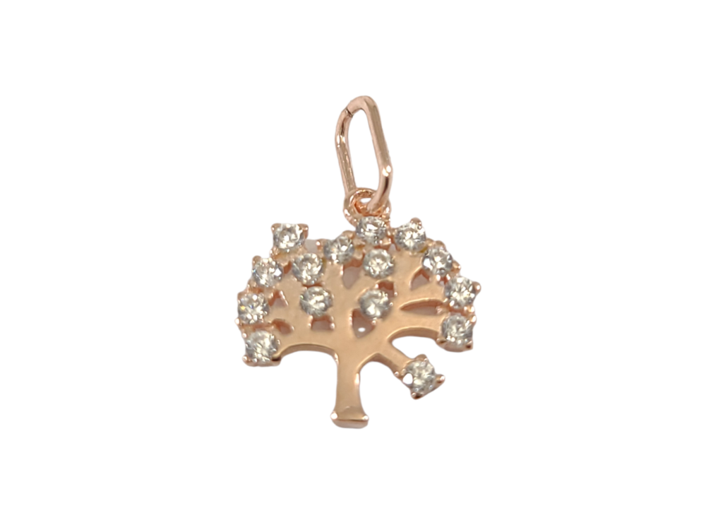 Pendentif arbre de vie, or rose 10 carats, zircons incolores - PALF-130-R - Exclusivités