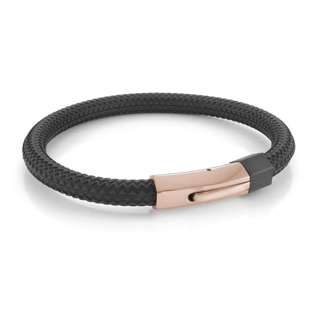 Bracelet acier 2 tons (rose/noir), silicone noir - SBR14-8.5 - Italgem Steel