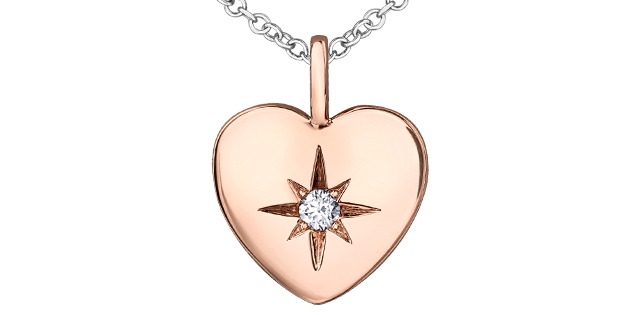 Pendentif or rose coeur avec diamant 2 points tot cert.