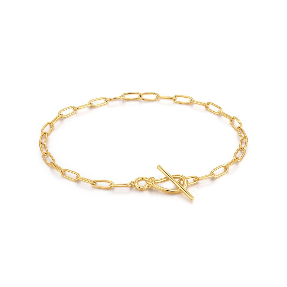  Gold-plated silver bracelet, T-bar clasp - B029-01G - Ania Haie