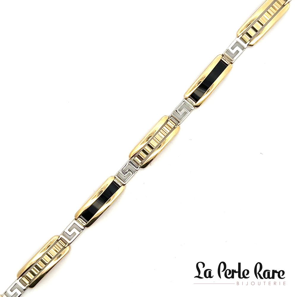 Bracelet style Versace, or 2 tons (jaune/blanc), émail noir - BDU-123-2T - Exclusivités