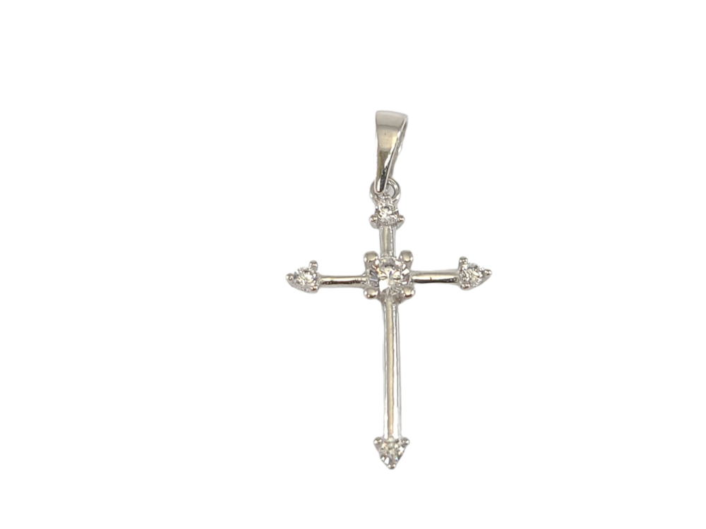 Pendentif croix, or blanc 10 carats, zircons incolores - PEM-571-B - Exclusivités