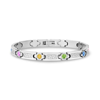 Bracelet de style Versace, acier inoxydable, zircons multicolores - ZW-B52W-6.75 - Arz Steel