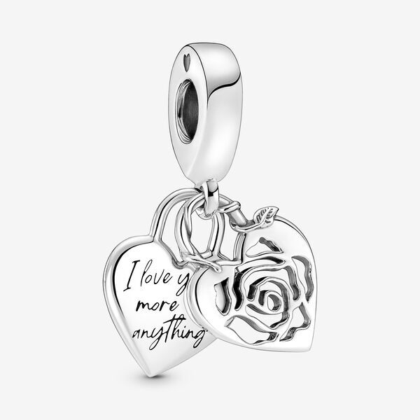 Bille cadenas en forme de coeur et rose, argent - 790086C00 - Pandora