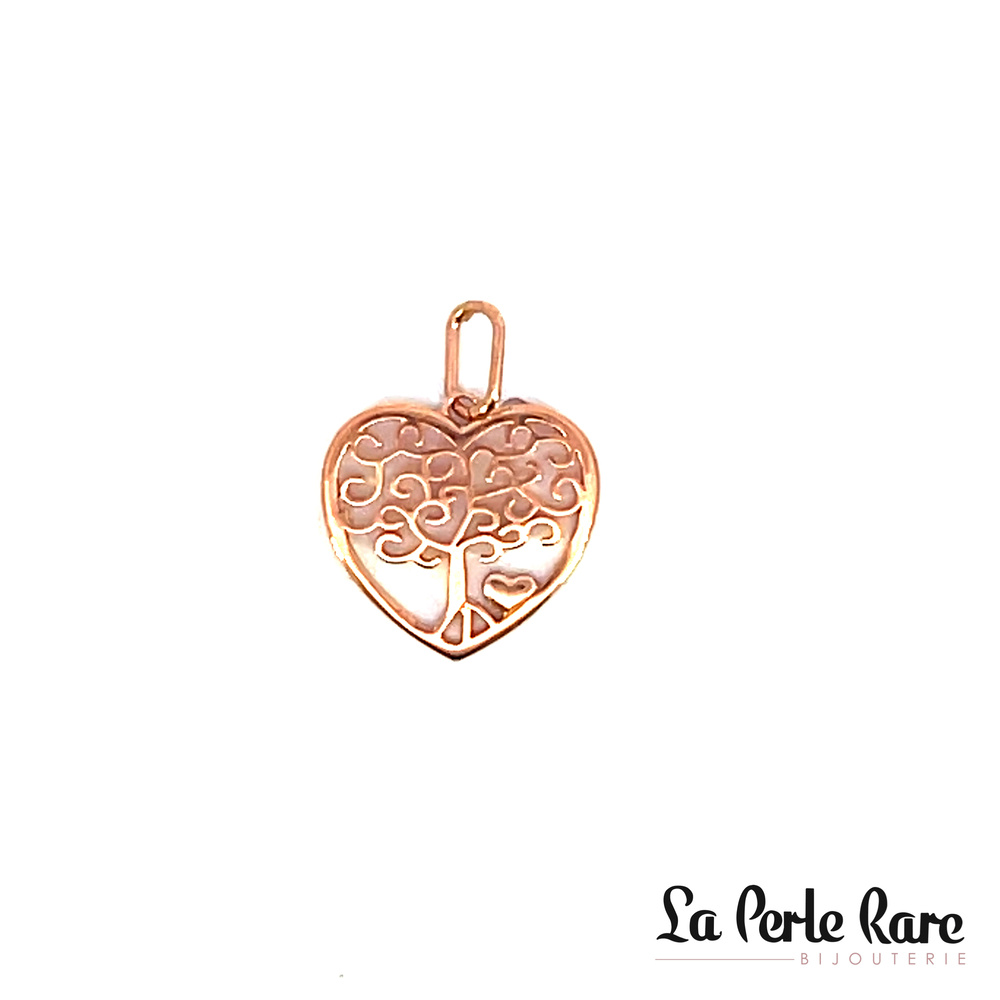 Pendentif coeur et arbre de vie, or rose 10 carats