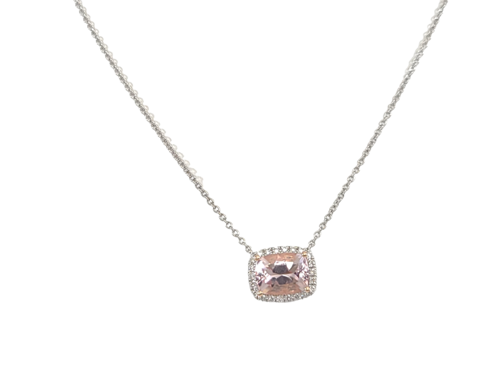 Collier or blanc, morganite 185 pts, 16 pts dia tot - 24256422 - Exclusivités